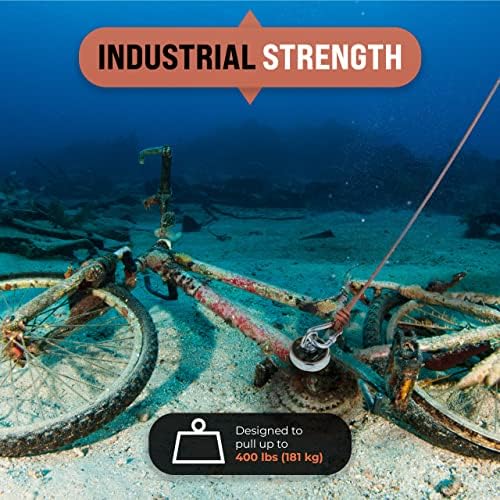 Miniatura 3 de Kit de pesca con imán, imanes redondos de neodimio de 400 libras (399.0 lbs) con fuerza de tracción, rojo y negro, con cuerda de nailon de 65 pies