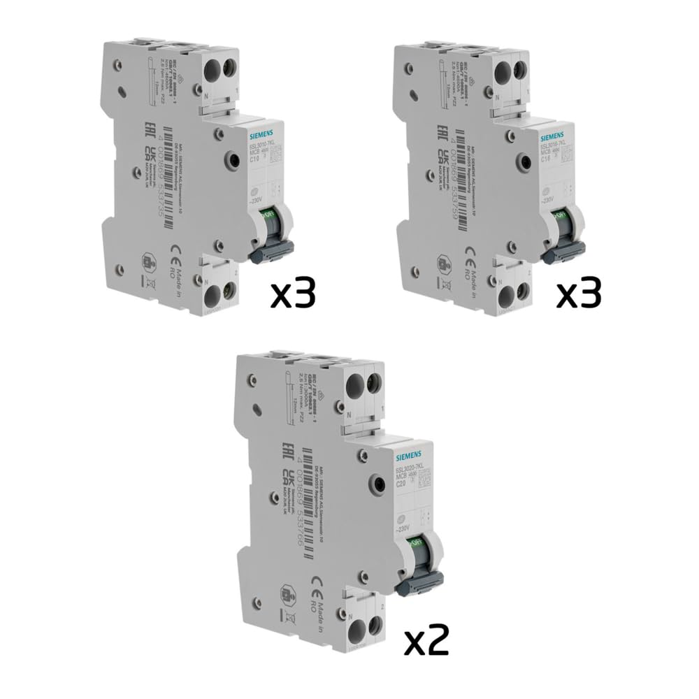 SIEMENS - Lot De 8 Disjoncteurs Modulaires Ph+N – 3×10A, 3×16A, 2×20A