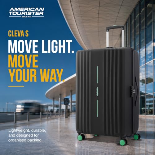 Image of American Tourister Cleva S | Luggage Trolley Bag (67 cm) | 360 8 Wheel Travel Luggage | 2 Compartments | Hard Luggage Polypropylene Suitcase | Mounted TSA Lock | 3 Years Warranty | Black & Aura Green