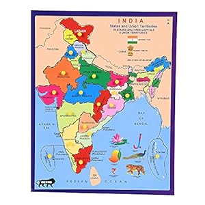 Wooden Large Map of India Jigsaw Puzzle with Knobs for Knowledge & Educational Aids, Board Game Best Gift for Kids and Home Office Decor Age 5+ (India Map with State),20 pc