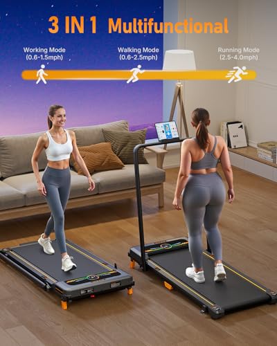 Image of Walking Pad Treadmill, WALKWAKE 8% Incline Walking Pads, Compact Under Desk Treadmill for Home, 330lb Capacity 2.5HP Running Machine for Walking Jogging with LED Display, Red Black