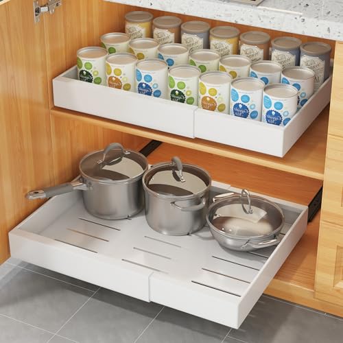 COVAODQ 2 Paquetes Cajones Extraíbles para Armario de Cocina, Cajones Deslizables y Estantes para Despensa, Organizador Extraíble de Cocina, Ancho Ajustable 31.5 cm a 52 cm, Blanco