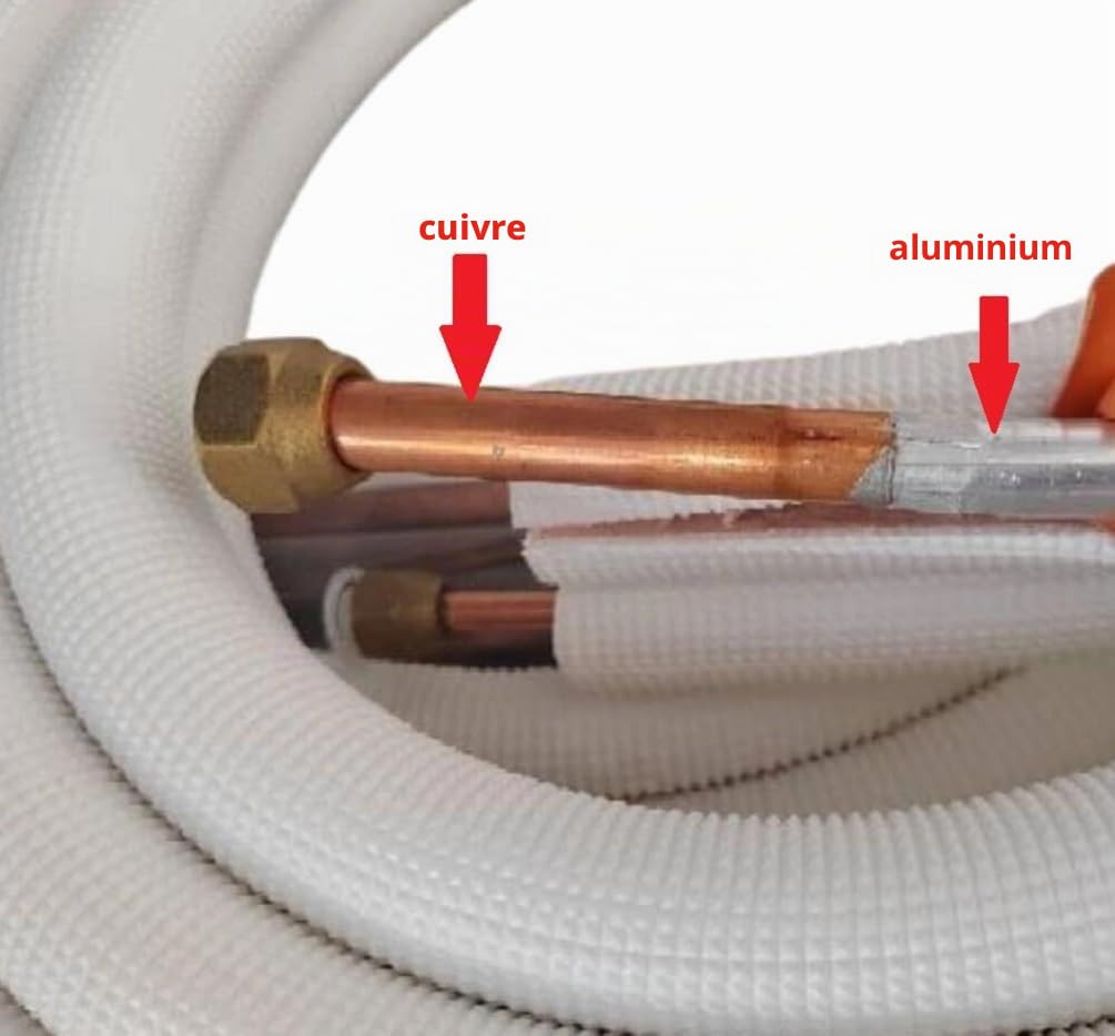 1/2/3/4/5M Tuyau Hybride En Cuivre-Aluminium Isolé 1/4 Pouce 3/8 Pouce Tuyaux De Climatisation Raccords Tuyau De Bobine De Paire （5 M）