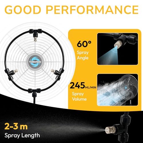 Image of Tornado 13 Inch Outdoor Misting Kit for Fan Cooling, Portable Misting System with 19.6FT Line & 5 Brass Nozzles for Patio, Backyard, Porch, Garden, Fits Most Outdoor Fans