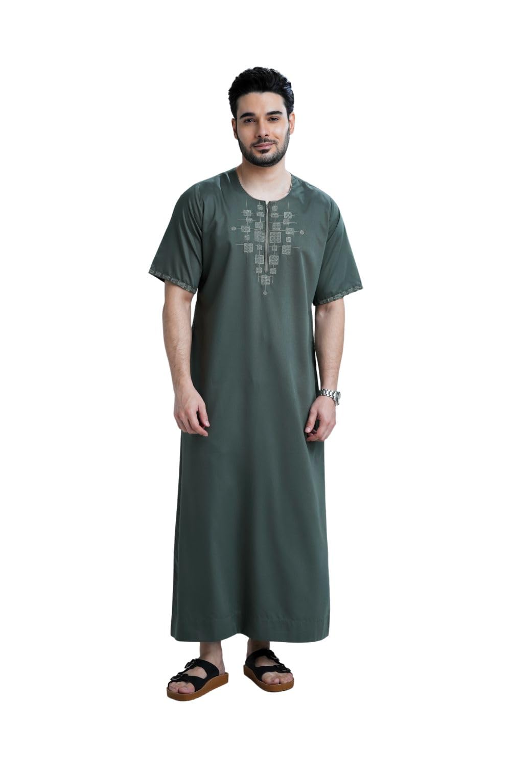 mashroo Undave Green Half Sleeve Thobe Jubba for Men-picture-32