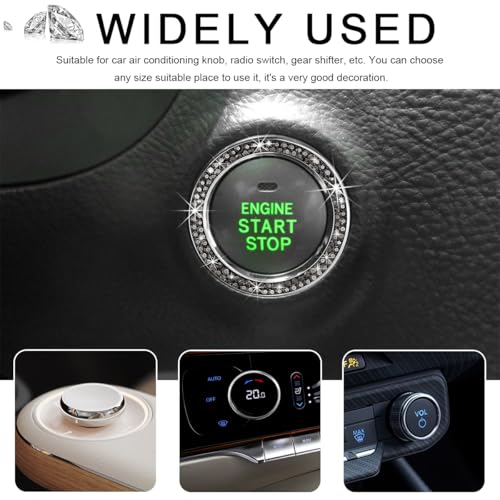 Image of Car Bling Crystal Rhinestone Engine Start Ring Decals, Sparkling Diamond Car Push Start Button Ignition Ring Sticker, Auto Key Ignition Knob Ring Decoration for Women Girls (Bright Black)