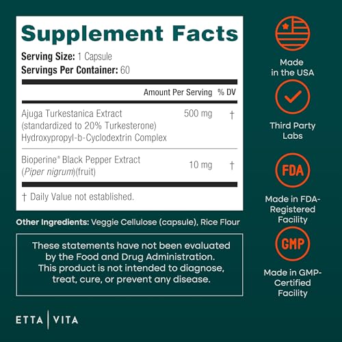 Image of Turkesterone Supplement 500mg for Men & Women, Muscle Growth & Gym Support