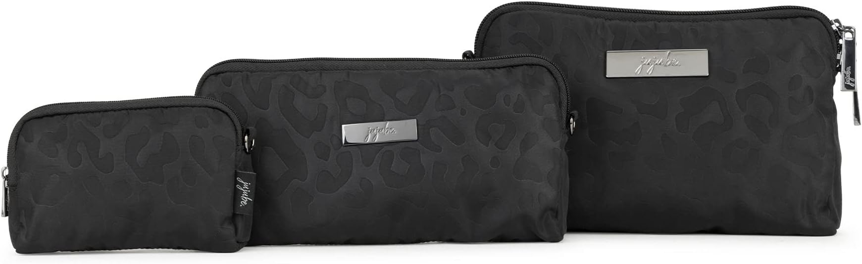 JuJuBeBe Set Pouches for Organization, Pretty Travel Toiletry Bag Set for Women, Stylish Party Clutch, Makeup Pouch Bag, Wristlet or Handbag, Diaper Bag Organization Pouches, Black Catwalk