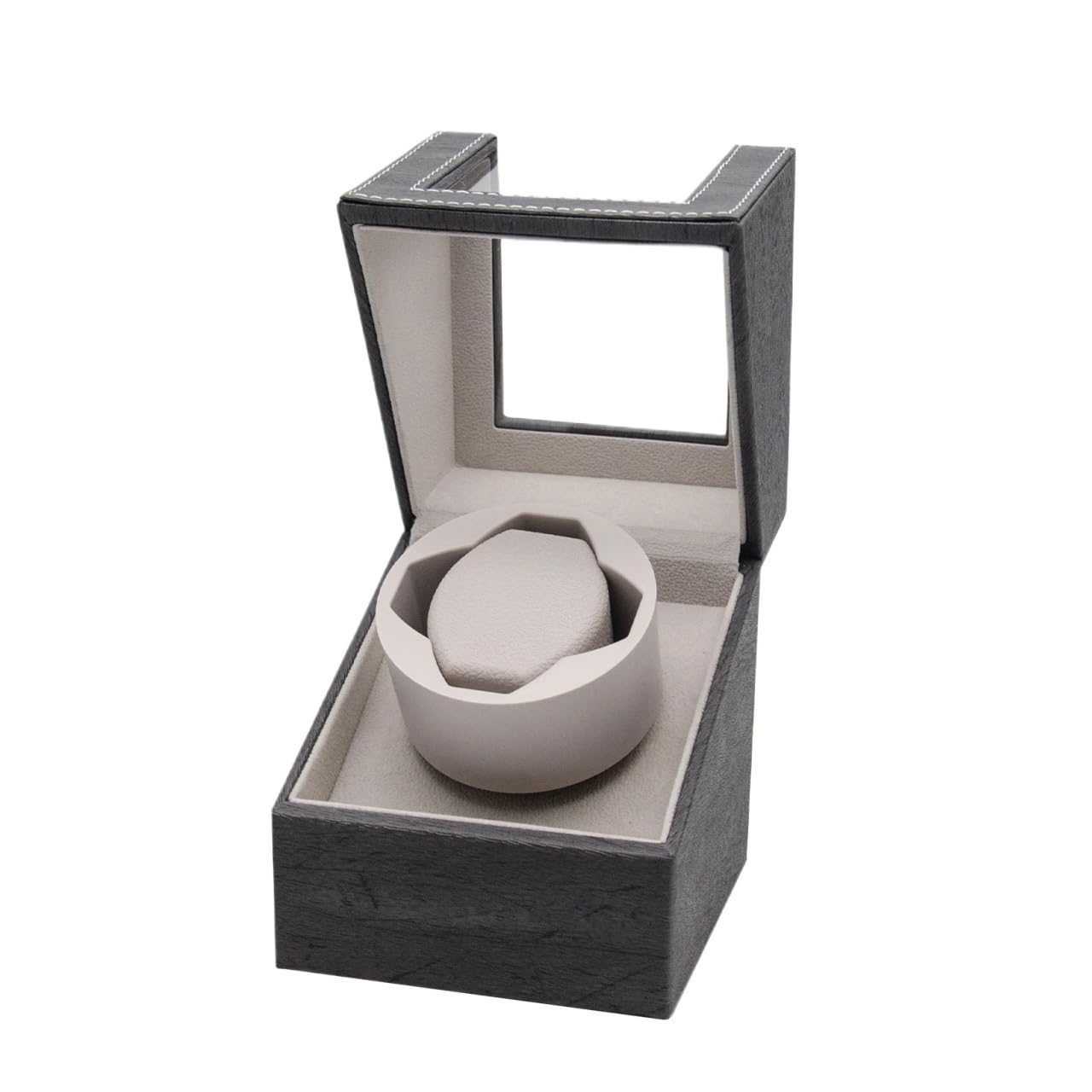 Caja de Almacenamiento de Reloj con Ranura única, Cubierta Transparente silenciosa alimentada por USB de Cuero PU