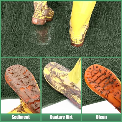 IM HOME Chenille Absorbent Outdoor Doormat 48" x 30", Washable Muddy Door Mats for Dog Non Slip Indoor Doormat Dog Mat for Muddy Paw Front Inside Doormats for Entryway Olive