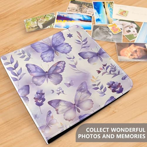Álbum de Fotos Autoadhesivo con Cubierta de Cuero Sintético, Diseño de Mariposas y Flores Moradas, para Bodas, Aniversarios y Familia, Álbum DIY para Scrapbooking miniatura 5