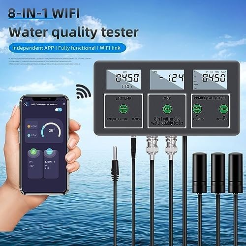 Monitor jakości wody WiFi - cyfrowy tester pH, EC, TDS, soli, SG, Temp, ORP i CF - inteligentne sterowanie aplikacją do hydroponiki i akwariów