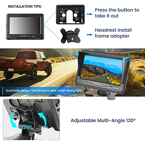 Image of Anina 7 Inch Monitor Quad Split HD Screen 4 Channels RCA Video Inputs for Car Pickup Truck SUV Vehicle with Headrest Mounting Bracket