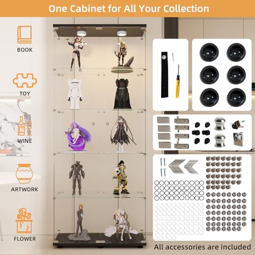 Image of LFT HUIMEI2Y 5-Tier Glass Display Cabinet with LED, Display Case Black