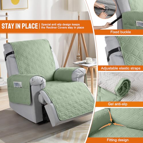 Image of VANSOFY 100% Waterproof Recliner Chair Covers, Recliner Cover Non-Slip Dog Chair Cover Furniture Protector Washable Slipcover with Pocket, Elastic Straps for Pets, Dogs(Light Green, 28 inch)