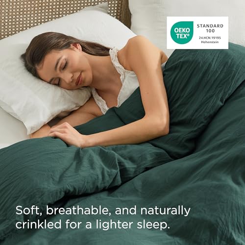 Image of Bedsure Duvet Cover Queen Size Only - Prewashed Cotton-Like Polyester Extra Soft All Season Bedding, Includes 1 Duvet Cover 90x90 Inches with Zipper Closure, Forest Green, Comforter Not Included