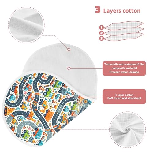 Kigai Cute Cars Route Baby Muslin Burp Cloths 2 Pack, Soft 4 Absorbent Layers Cotton Burp Rags for Newborn Girls Boys3