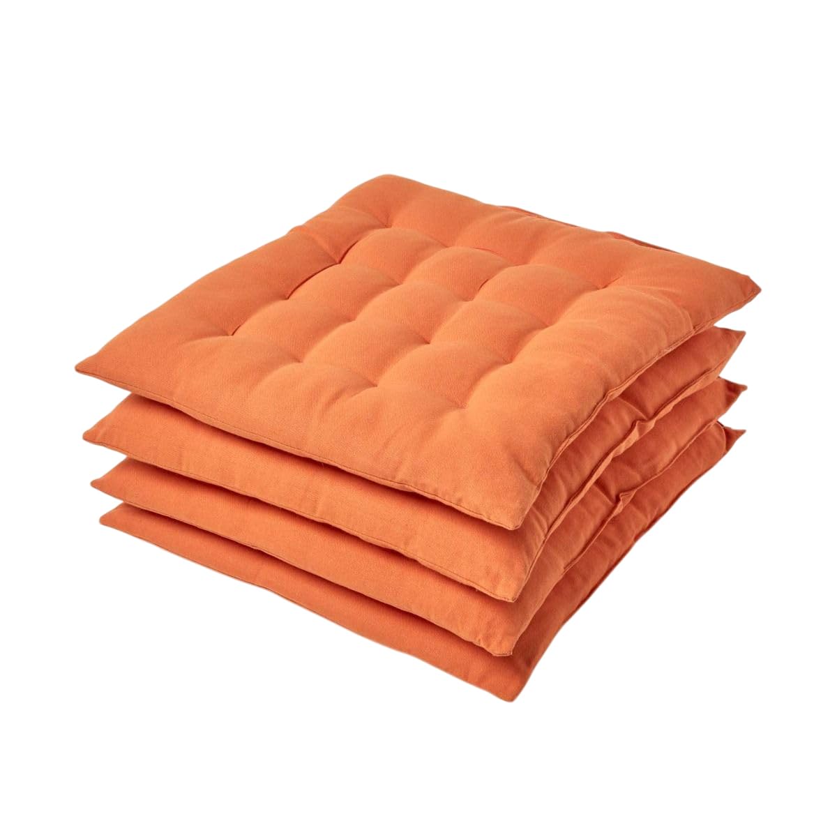HOMESCAPES Burnt Orange Seat Pads for Dining Chair, Set of 4 100% Cotton Chair Pads with Straps, 40x40 cm