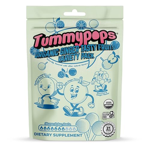 Tummypops Tasty Fruits Ginger Lollipops 21 ct for Queasy Stomachs
