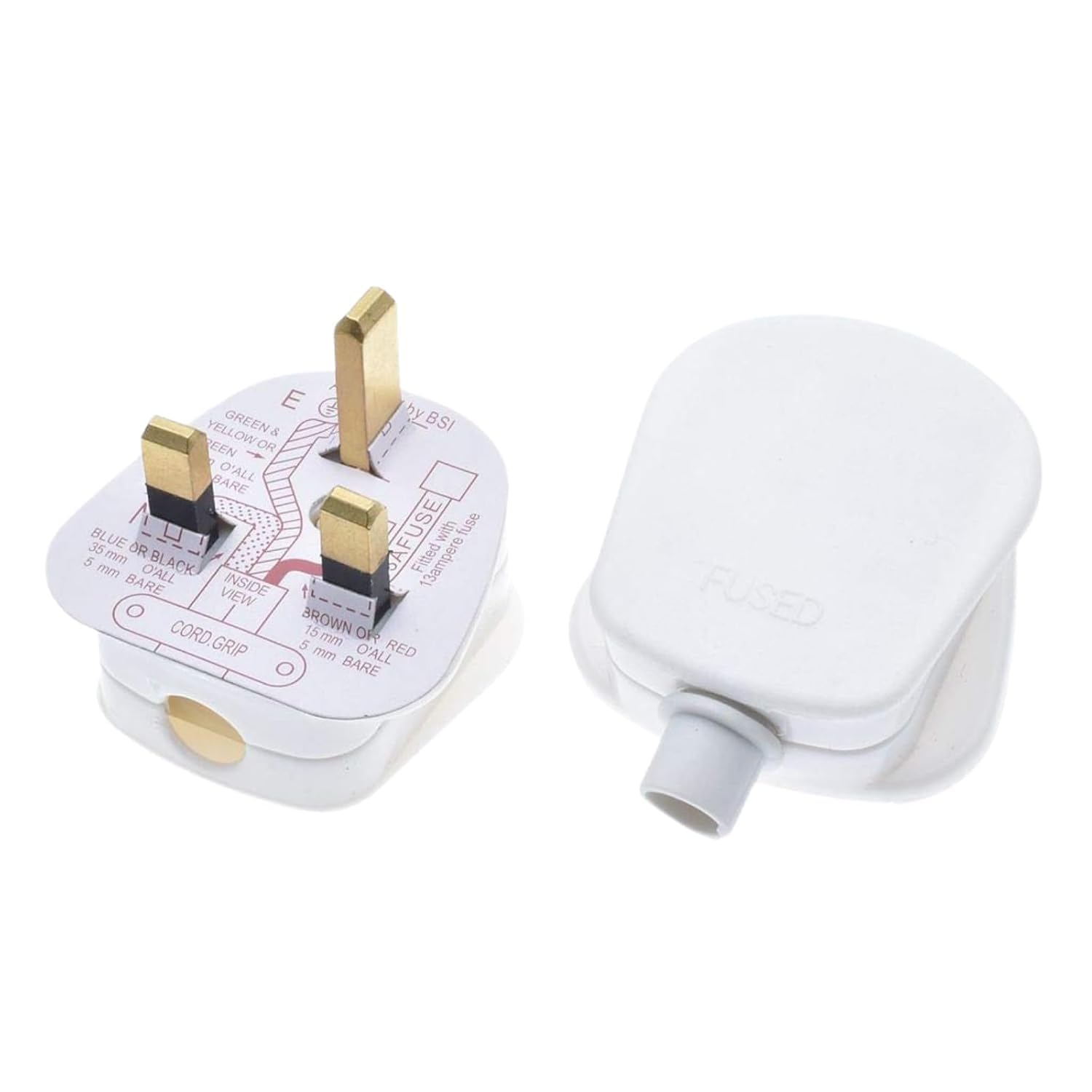 UK Type 3 Pin Mains Plug TOP, 13A 250V, White, with Fuse, for UK Malaysia Singapore Hong Kong, 2 Pack-image-22