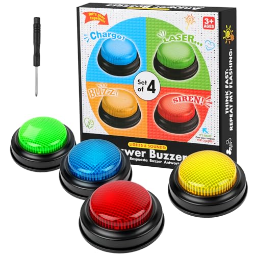 Adiwo Botões de resposta, acessório para quizz campainha luminosa e sonora, cor sortida, 4 unidades, jogos educativos presentes