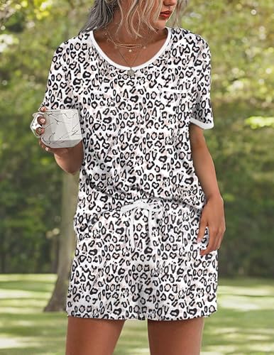 Image of Ekouaer Pajama Set for Women 2 Piece Lounge Set Short Sleeve Tops and Shorts Soft Sleepwear, Chest Pocket