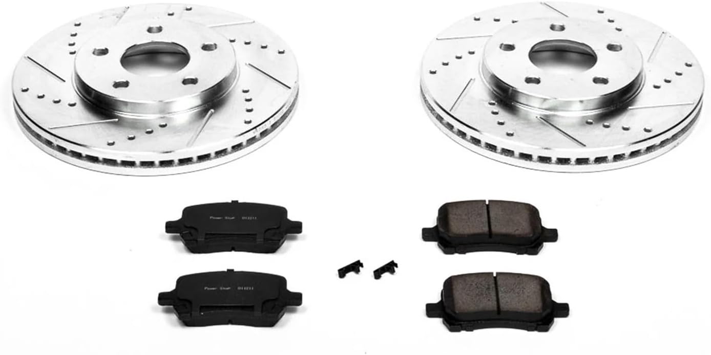 PowerStop Front Brake Kit for Chevrolet HHR 2006-07 - Drilled and Slotted Disc Rotors with Carbon-Fiber Ceramic Brake Pads Replacement, K3116