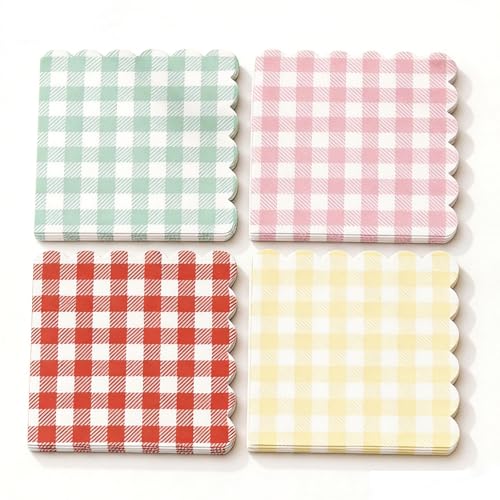 EiPibaibyi 100 PCS Gingham Napkins Disposable Scalloped Napkins Everyday