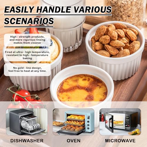 White Porcelain Ramekins, 200ML Baking Cups for Souffle, Porcelain Souffle Dish for Small Cakes, Creme Brulee,Pudding and Ice Cream Sauce and Dips- Durable Pack of 6 - Image 4