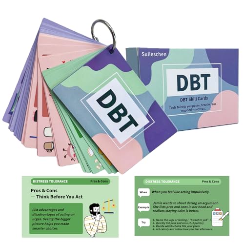 Sulieschen DBT Skills Coaching Cards with Guided Examples & Training Steps-28PCS Flashcards for Emotional Regulation|Stress Relief & Coping Tools for Office Worker & Adults