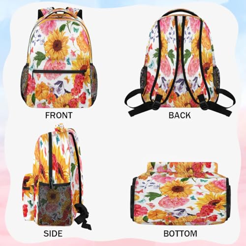 16 Inch Backpack Sunflower Peony Retro Waterproof Lightweight Travel Back Pack Adjustable Casual Rucksack For Men Women Daypack Fits Travel Outdoor Sport Work Hiking Gym Gifts4