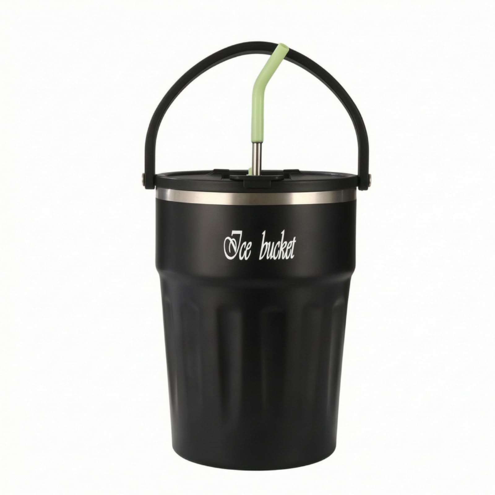 Isolikanne mit Tragegriff kälteisoliend Thmosflasche mit Strohhalm tragbar Kanne Griff für Picknick, Ausflüge, Schwarz, 4000ml