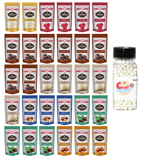 Christmas Land O Lakes 7 Different kind Hot Cocoa Mix Gifts Basket - 30 Pieces with Marshmallow - Christmas Gifts Box for Family, Friends, Her, Him and more