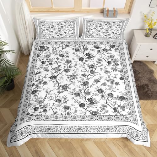 Linge de lit fleurs rustiques et feuilles botaniques motif chic