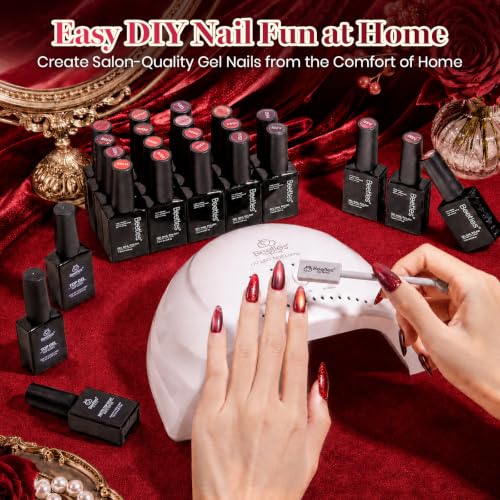 Image of Beetles Red Gel Nail Polish Set, Jelly Glitter Cat Eye Solid Color | 20 Colors Shimmer Magnetic Nail Gel Kit with Base Coat Top Coat Matte Top Coat, LED UV Light Cure Soak Off Nail Art Manicure