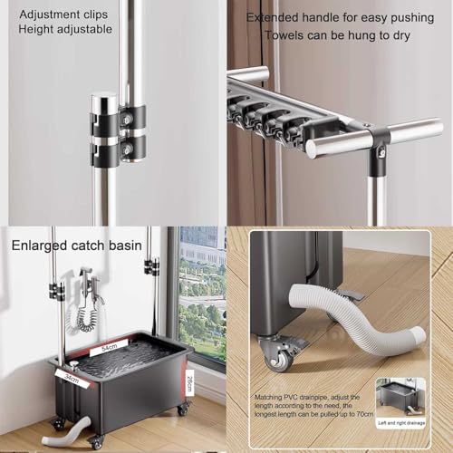 Évier autoportant avec lavabo profond et support réglable à roulettes - 7