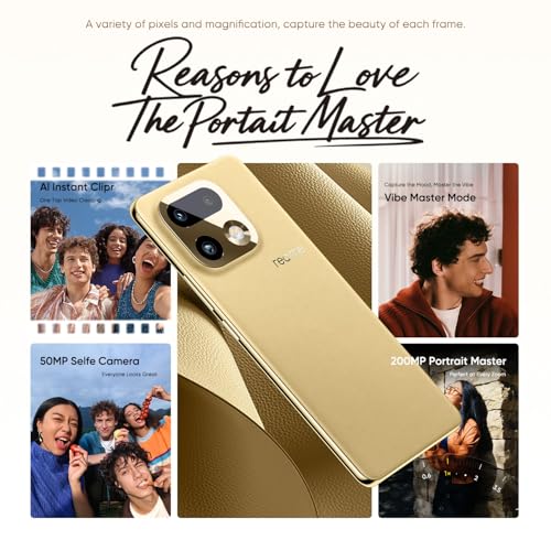 Image of realme 16 Pro+ 5G Smartphone 8+256GB, 144Hz AMOLED Display, 7000mAh Battery, 80W SuperVOOC, 200MP Periscope Primary Camera 50MP Front Camera, Snapdragon 7 Gen 4, IP69, Gold