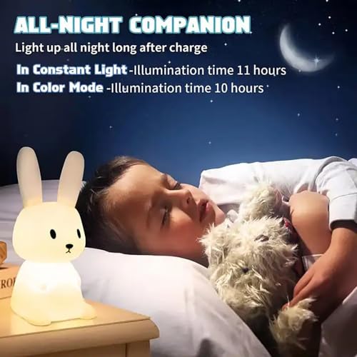 Image of One94Store Silicone Cute Bunny Night Light for Kids- Bunny LED Lamp Rabbit Light Animal Nightlight with 7 Changing Colors USB Rechargeable for Birthday Gifts (Pack of 10, Bunny)
