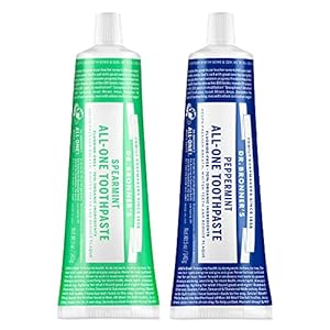 Dr. Bronnerâs – All-One Toothpaste Variety Pack – Peppermint & Spearmint, 70% Organic Ingredients, Fluoride-Free, Helps Freshen Breath, Vegan (5oz, 2-Pack)
