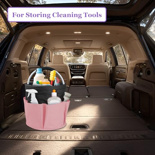 Image of 2Pcs 17L Shower Caddy with 6 Pockets, Portable Cleaning Caddy in 600D Oxford Fabric, Cleaning Supplies Bucket with Handle, Multifunctional Storage Basket for Dorm, Family, Black with Pink