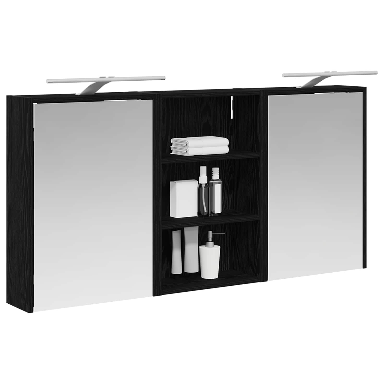 Zestaw szafek łazienkowych z materiału drewnopochodnego z 3 części, 126 x 16 x 62,5 cm, montowana na ścianie, z oświetleniem LED, miejscem do przechowywania, dwoje drzwi i dwukierunkowe