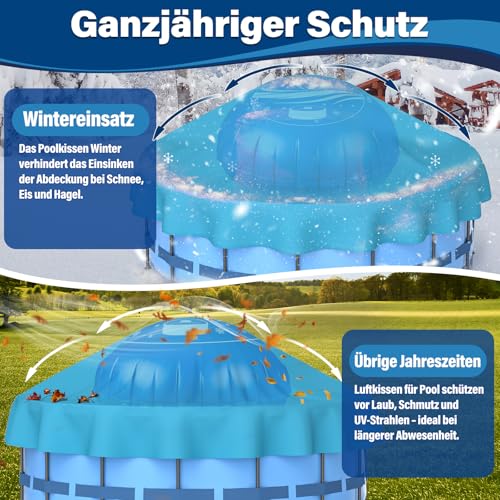 BerrysParadise Poolkissen Winter Ø4m XXXL Luftkissen für Pool, mit Doppelnaht, 20m Seil, aufblasbares Überwinterungskissen für Poolabdeckung, Zubehör für Frost- und Wetterschutz