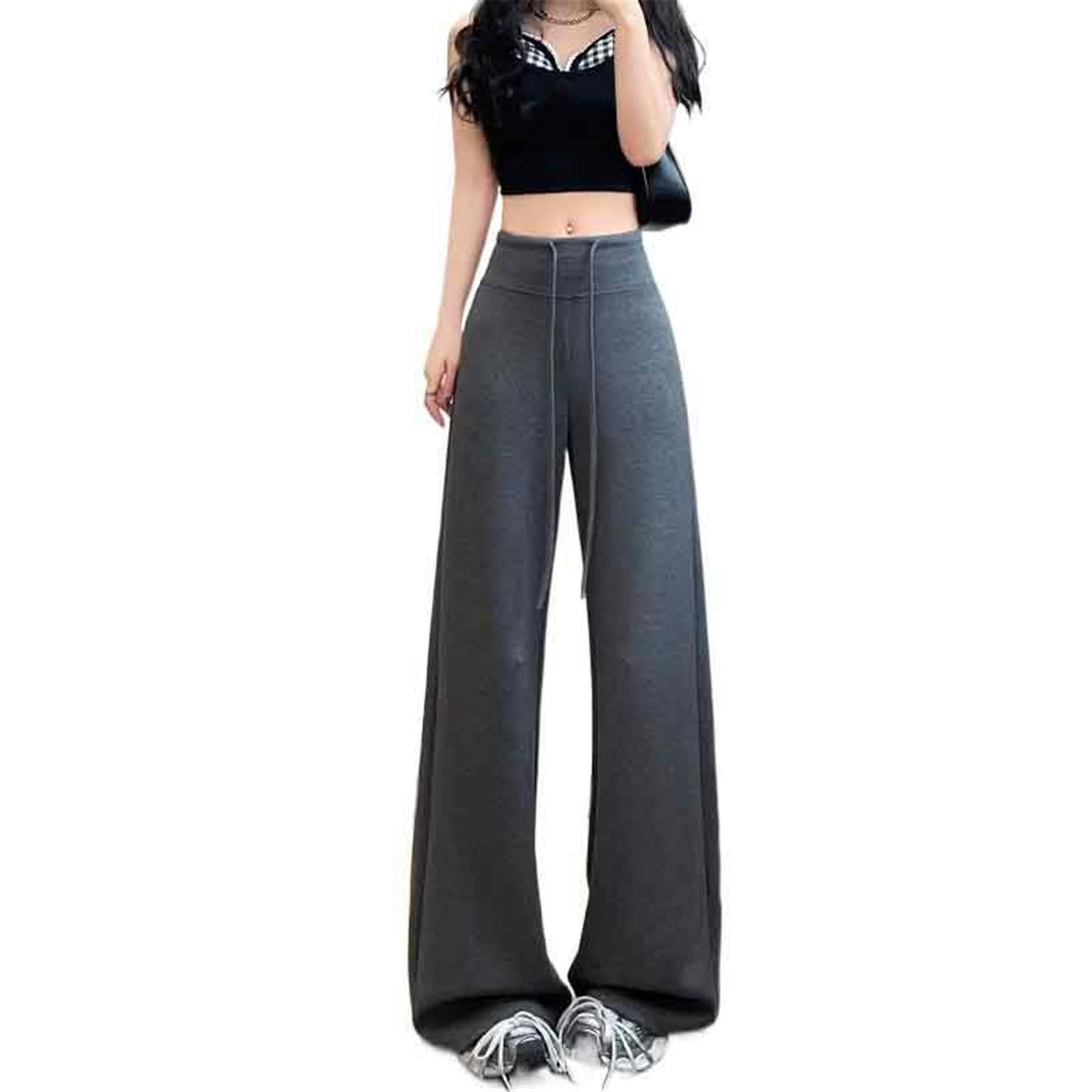 Womens Pants Summer White High-Waisted Loose Wide-Leg Trouser for Women-Dark Gray-Medium
