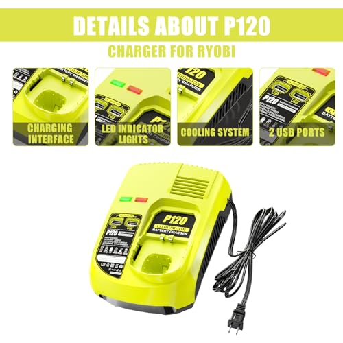DSANKE P120 14.4V 18V Battery Charger Replacement for Ryobi Charger ONE+ P117 P118 P119 Lithium-Ion NiCd NiMh Battery P100 P101 P102 P103 P105 P107 P108 BPL-1815