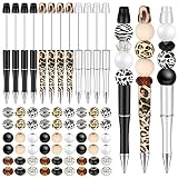 12 Set Plastic Beadable Pens Assorted Wood Crystal Spacer Round Beads Black Ink Ballpoint Pen DIY Pe