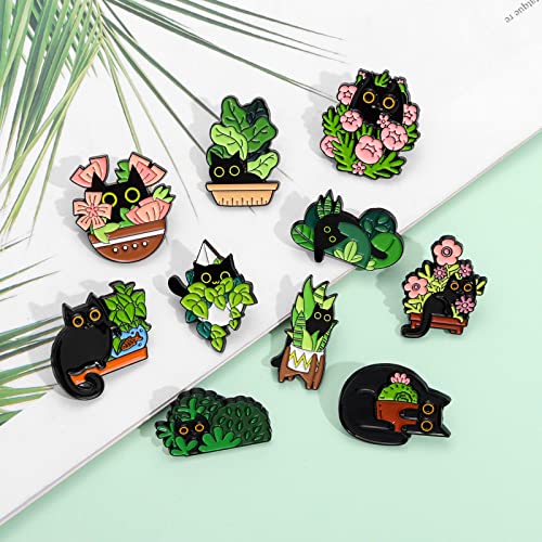 Potted Cat Enamel Pins For Backpacks, Cartoon Black Cat Pins For Women Girl Cute Animal Enamel Brooch Pins Badges Clothing Jackets Diy Gifts #TOP2