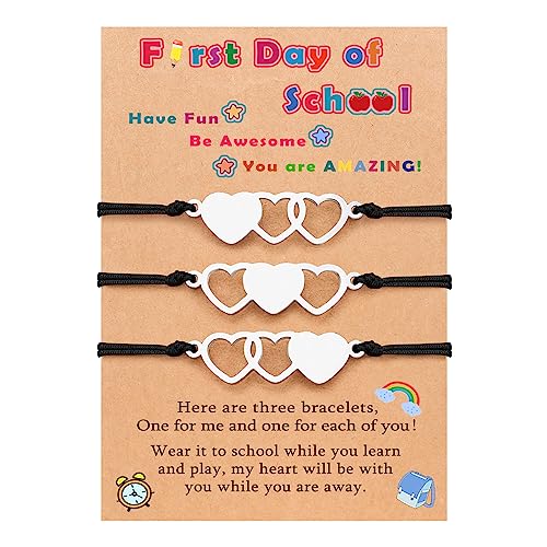 UNGENT THEM Back to School Bracelet Mommy and Me First Day of School Bracelet Matching Heart Mother Daughter Bracelets Set for Daughter Girls