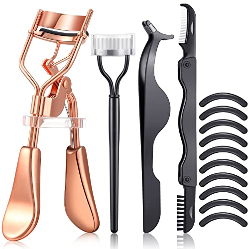 5 Pieces Eyelash Curler Set Include Eyelash Curlers With 10 Pieces Eyelash Curler Refill Pads Eyelash Comb Eyebrow Brush Eyelash Tweezers False Eyelashes Applicator Tool For Women (Rose Gold, Black) #TOP12