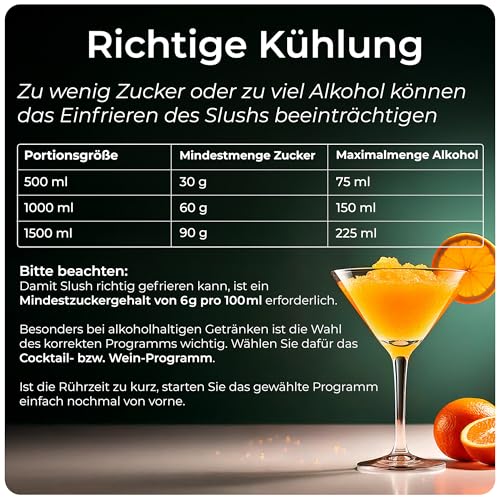KLAMER Slush Maschine, mit 5 voreingestellten Programmen: Slushie, Cocktail, Milchshake, Frappé, Wein, Automatische Reinigung, 2L Fassungsvolumen, Turbo Freeze, kein Eis erforderlich – Bild 8