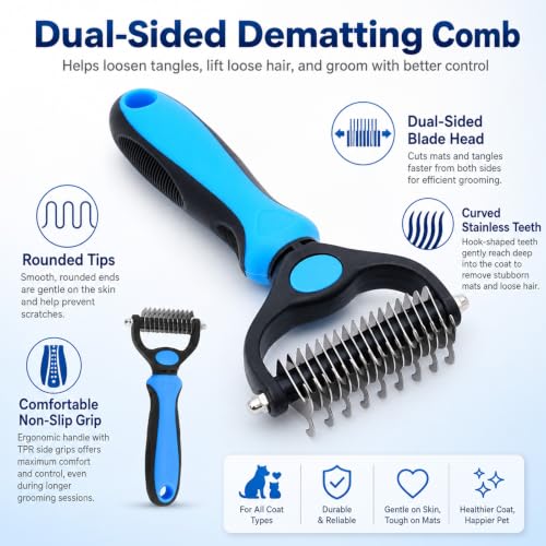 Image of Pet Grooming Pro Tool for Dogs Deshedding Brush Shedding Undercoat Rake Dematting Cat Deep Detangling Comb Remover Dual Sided Blade Long Haired Trimmer Matting Slicker (PINK)